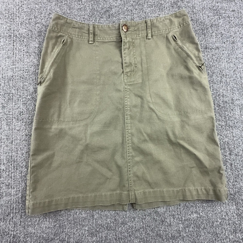 Eddie Bauer Skirt Womens 4 Green Twill Straight Knee Length Stretch Pockets